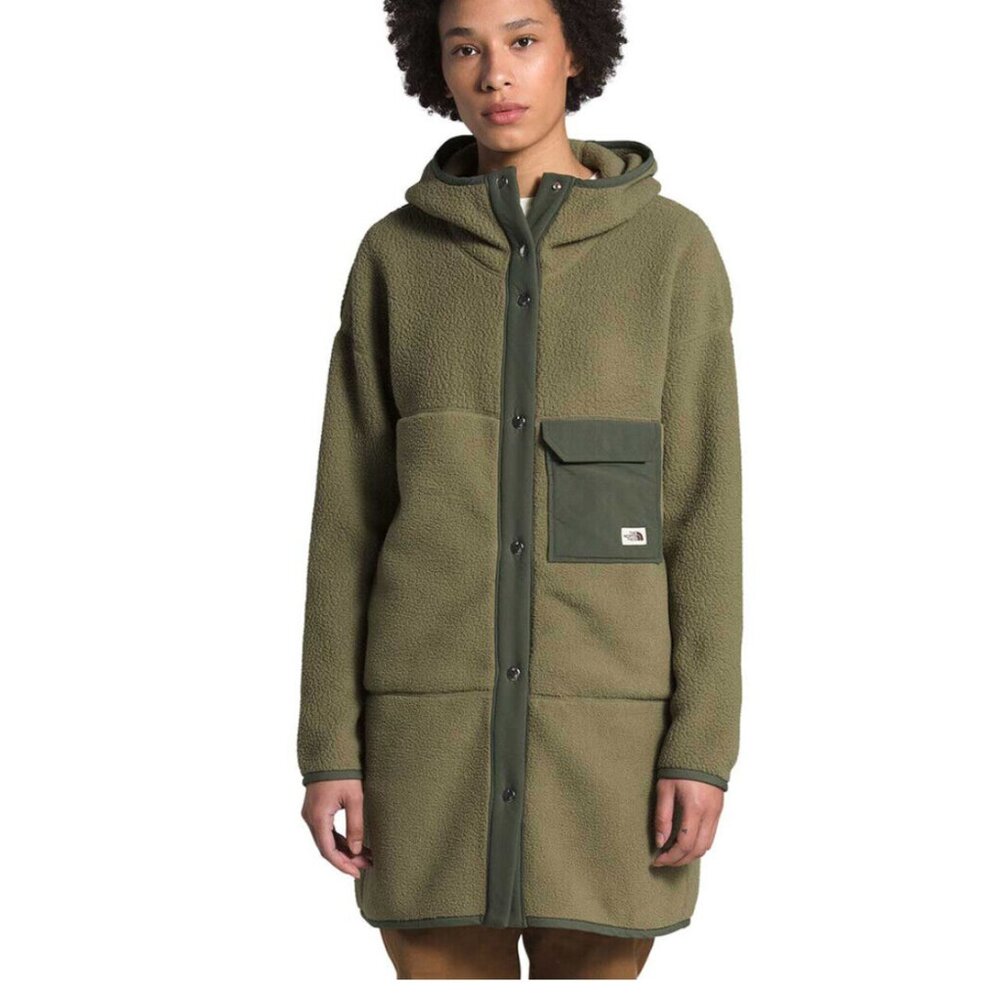 Northface Long Cragmont Polar Fleece Coat Jacket Green Size Medium Volcom